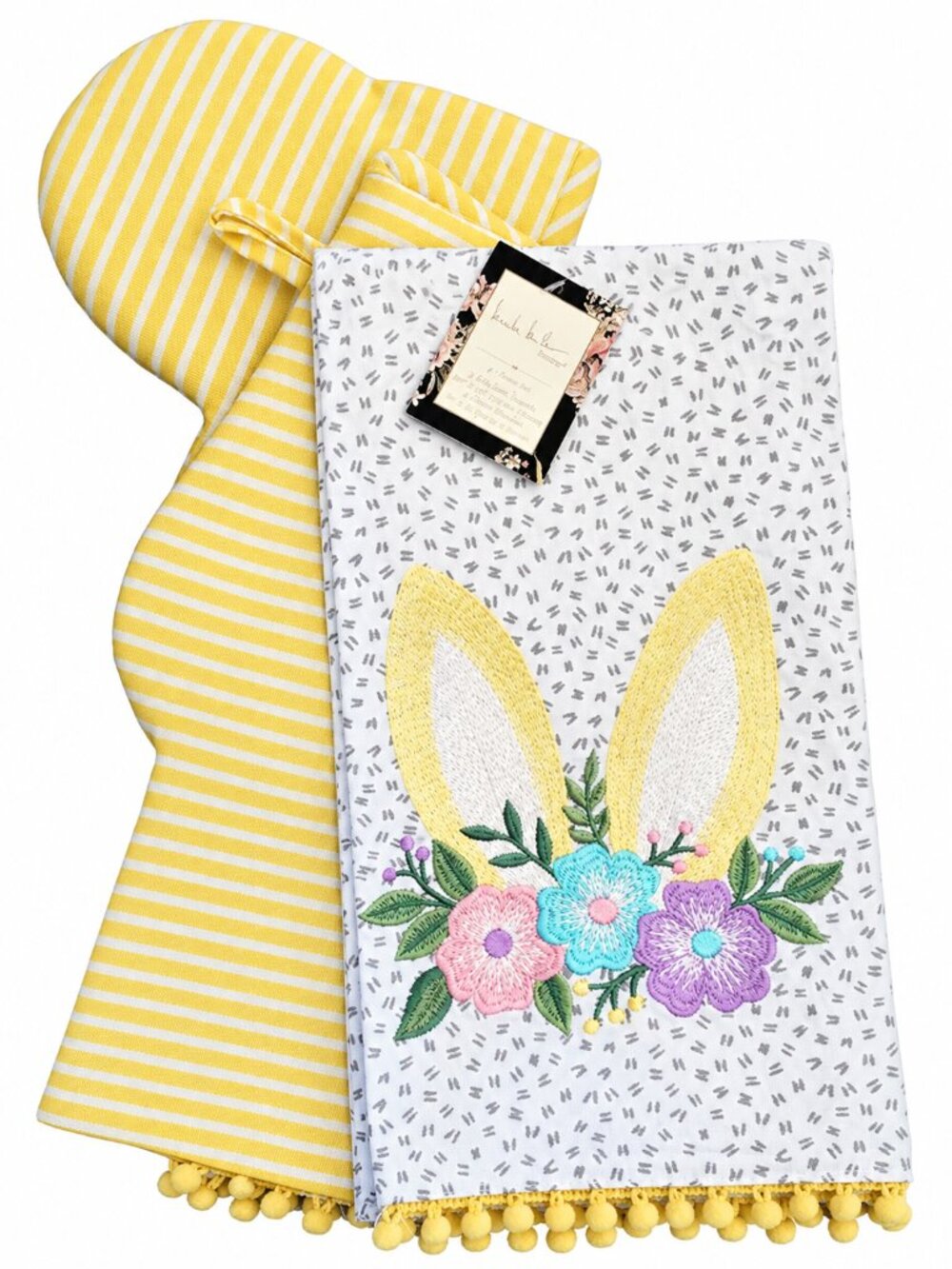 Nicole Miller Dish Towel Mini Oven Mitts Easter Bunny Embroidered Set of 4